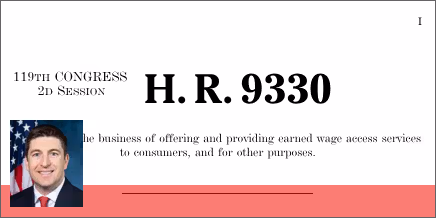 H.R. 9330: Earned Wage Access Consumer Protection Act
