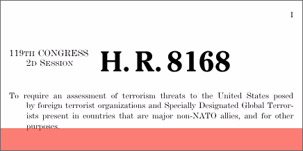 H.R. 8168: Major Non-NATO Ally Terror Threat Assessment Act