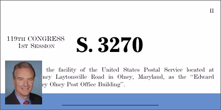 S. 3270: A bill to designate the facility of the United States Postal Service located at 3570 Olney Laytonsville Road in Olney, Maryland, as the “Edward L. Ramsey Olney Post Office Building”.