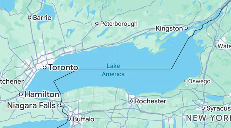 Google Maps renames "Lake Ontario" to "Lake America" even faster than US government