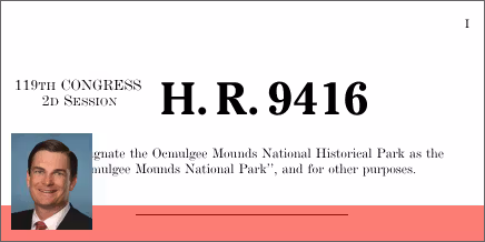 H.R. 9416: Ocmulgee Mounds National Park Redesignation Act