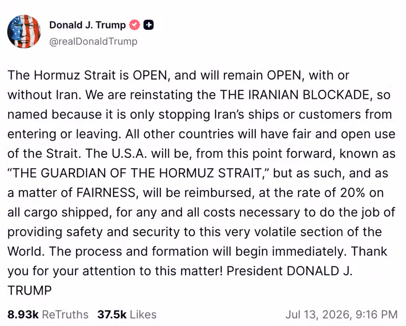 Iran War: Trump Lashes Himself to Strait of Hormuz Mast With Renewed Blockade, Intensified Attacks on Iran;  Oil Crunch Worsens as Iran Halt Fujairah Shipments, Houthis Threaten to Close Bab el-Mandeb