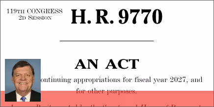H.R. 9770: Continuing Appropriations Act, 2027