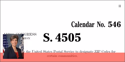 S. 4505: A bill to require the United States Postal Service to designate ZIP Codes for certain communities.