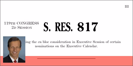 S.Res. 817: An executive resolution authorizing the en bloc consideration in Executive Session of certain nominations on the Executive Calendar.