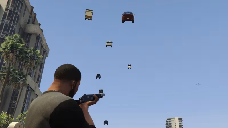 Today in GTA 5 mods: Turning Franklin into a walking car-cannon