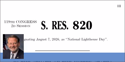 S.Res. 820: A resolution designating August 7, 2026, as “National Lighthouse Day”.